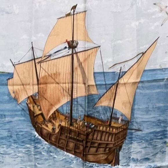 Hermes  Hermès CHRISTOPHE COLOMB DECOUVRE L’AMERIQUE 12 OCTOBRE 1492 SILK SCARF - Picture 10 of 16